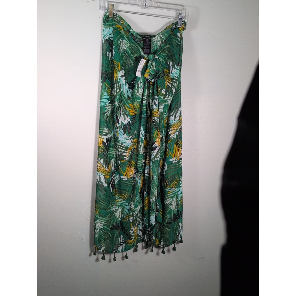 WHBM Pareo Deep Green Convertible Tropical Print Sarong Swim Cover-Up NWT OS